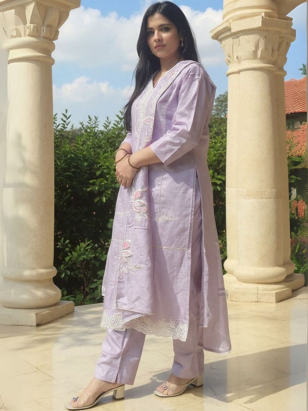 Women Ethnic Motifs Embroidered Cotton Kurta with Trousers & Dupatta
