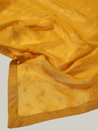 Dhiyona SO Women's Mustard Yellow Ethnic Motifs Printed Zari Straight Kurta With Sharara & Dupatta