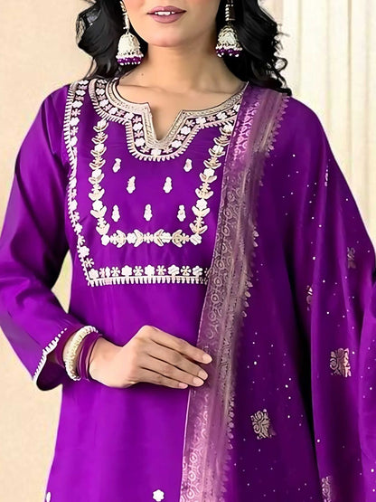 Dhiyona SN Women's Embroidered Pure Cotton Kurta & Trousers With Dupatta