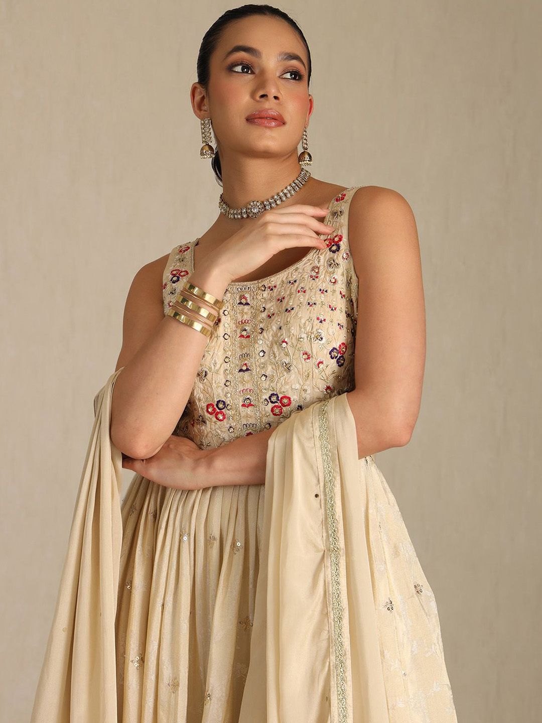 Dhiyona SO Women's Women Floral Embroidered Regular Zardozi Kurta with Churidar & With Dupatta
