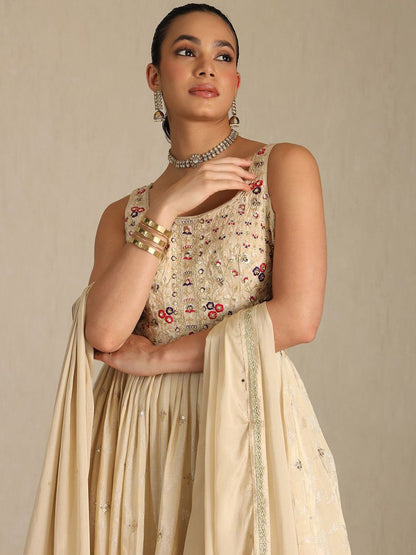 Dhiyona SO Women's Women Floral Embroidered Regular Zardozi Kurta with Churidar & With Dupatta