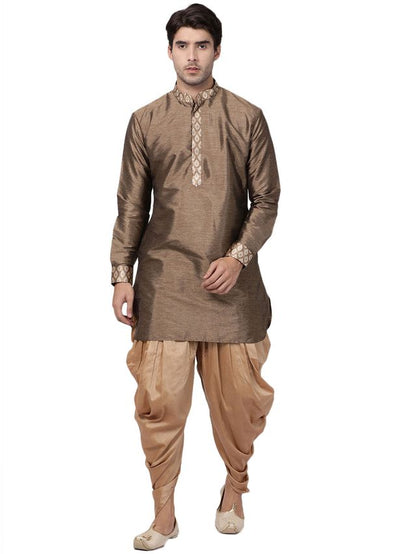 Men's Gold Silk Blend Pathani Kurta and Dhoti Set