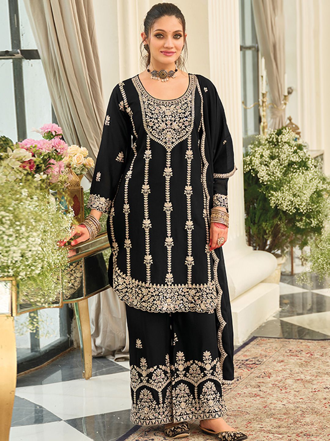 Women Ethnic Motifs Embroidered Kurta with Palazzo & Dupatta