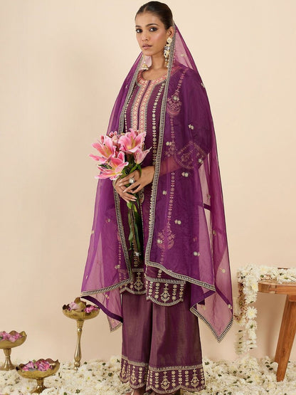 Women Ethnic Motifs Embroidered Regular Kurta with Palazzos & With Dupatta