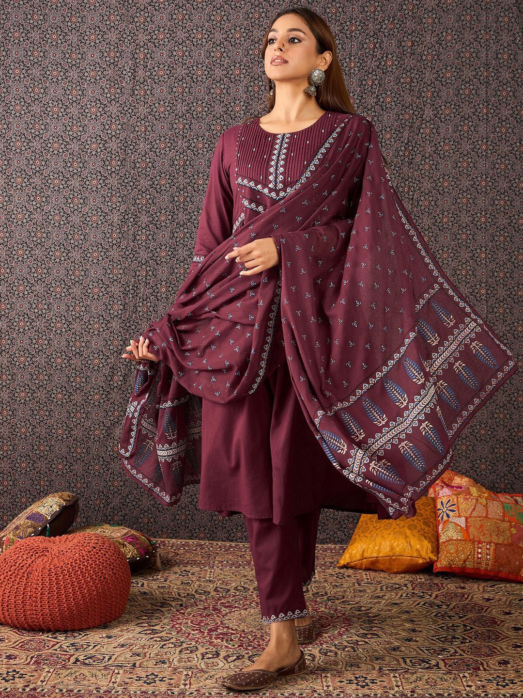 Women Ethnic Motifs Printed Pure Cotton Kurta with Trousers & Dupatta