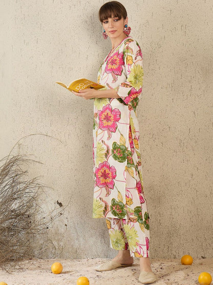 Women Floral Printed Regular Pure Cotton Kurta with Trousers