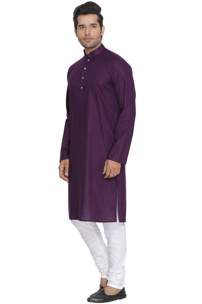 Men's Purple Cotton Linen Straight Kurta Pyjama Set