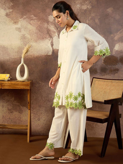 Floral Embroidered Thread Work Pure Cotton Kurta With Palazzo