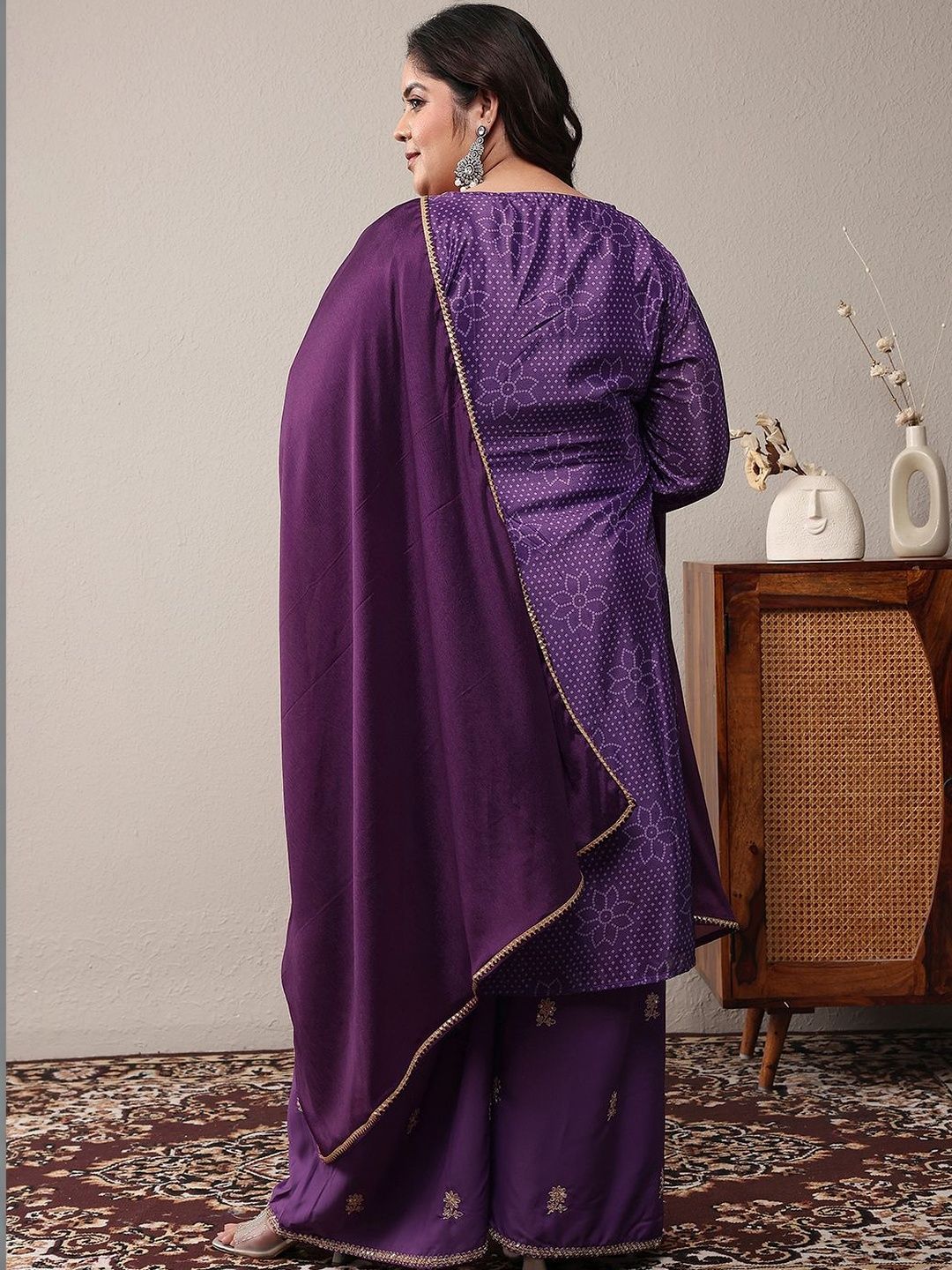 Dhiyona Women's Plus Size Ethnic Motifs Printed Kurta with Palazzos & With Dupatta