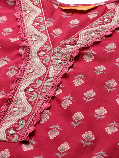 Women Ethnic Motifs Printed Pure Cotton Kurta with Patiala & With Dupatta