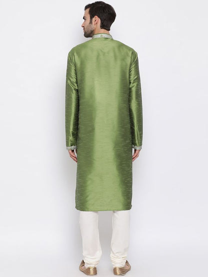Men's Green Cotton Silk Straight Kurta Pyjama Set