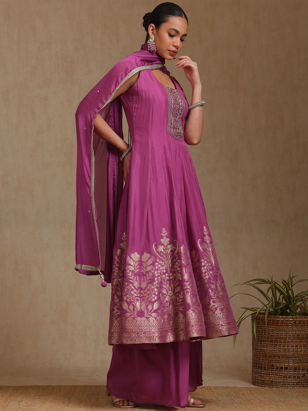 Dhiyona SO Women's Women Printed Regular Mirror Work Kurta with Palazzos & With Dupatta