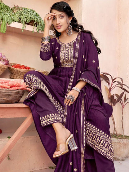 Dhiyona SN Women's Embroidered Round Neck Anarkali Kurta With Trouser & Dupatta