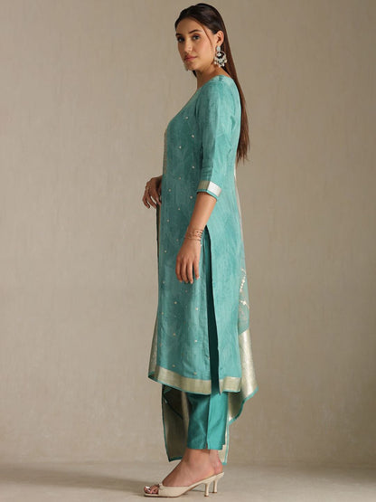 Dhiyona SO Women's Women Woven Design Regular Mirror Work Kurta with Trousers & With Dupatta