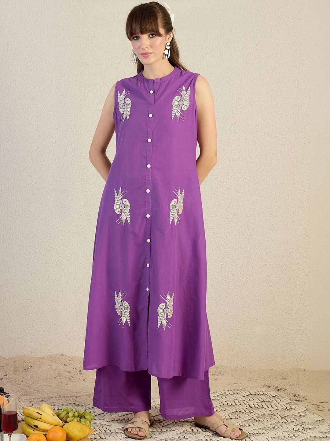 Women Ethnic Motifs Embroidered Regular Thread Work Pure Cotton Kurta with Trousers
