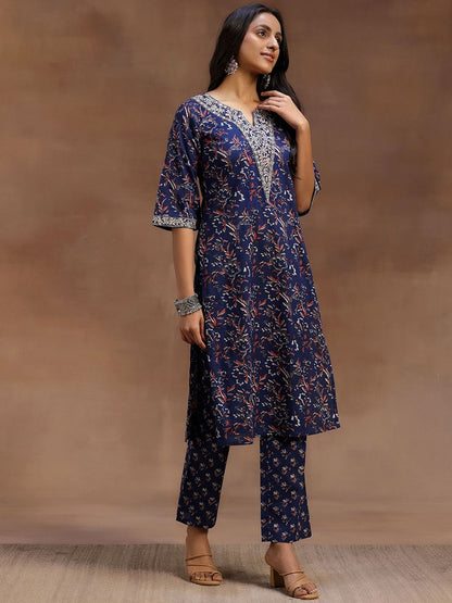 Dhiyona LB Women's Floral Printed Pure Cotton Straight Kurta With Trouser & Dupatta