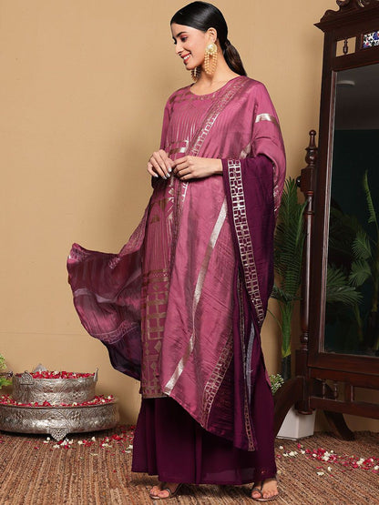Dhiyona VA Women's Embroidered Regular Sequinned Kurta with Sharara & With Dupatta