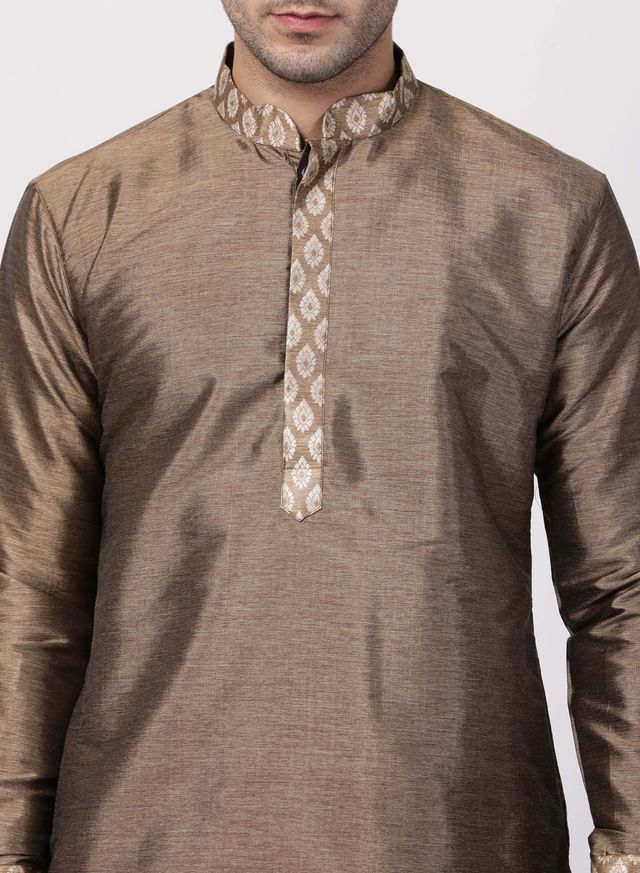Men's Gold Silk Blend Pathani Kurta and Dhoti Set