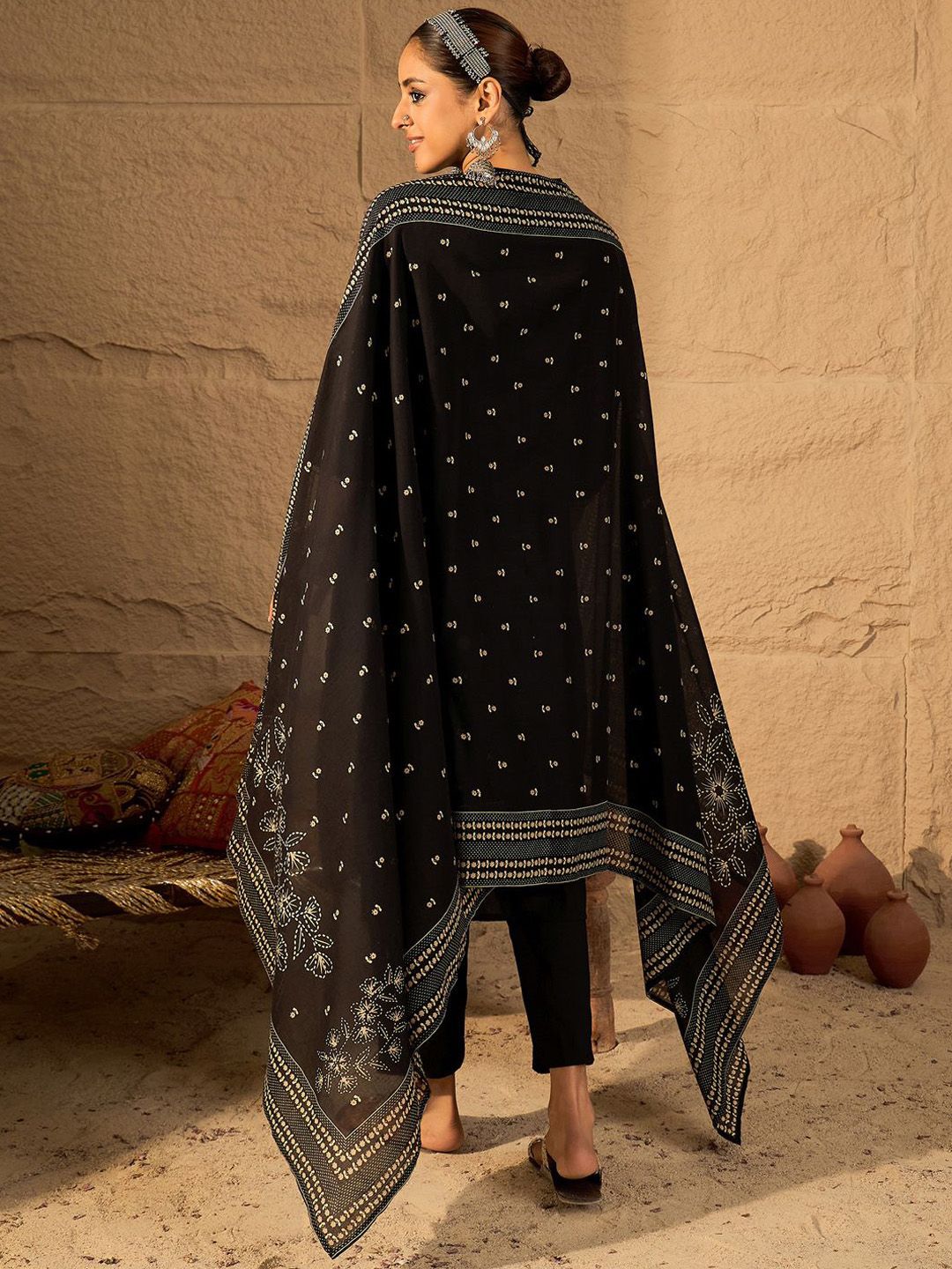 Women Ethnic Motifs Embroidered Pure Cotton A-Line Kurta with Trouser & Dupatta