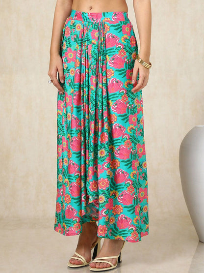 Dhiyona SO Women's Floral Printed Kaftan Kurta with Skirt