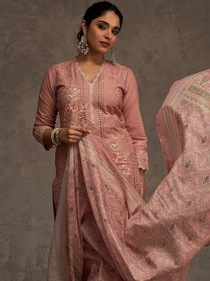 Women Ethnic Motifs Embroidered Cotton Kurta with Trousers & Dupatta