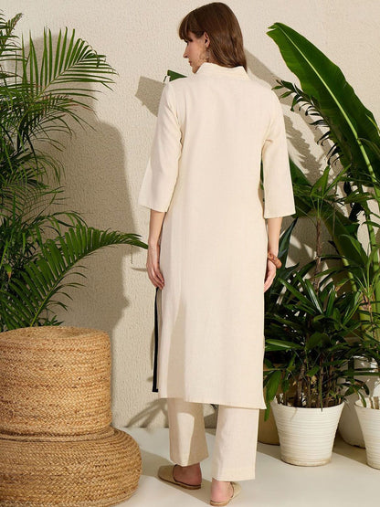 Dhiyona IE Women Embroidered Straight Pure Cotton Kurta & Trousers Co-Ords Set