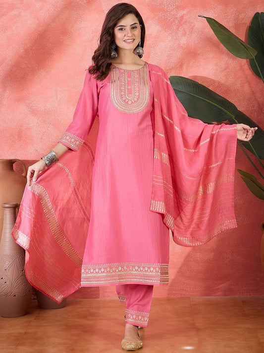 Dhiyona SN Women's Ethnic Motifs Embroidered Kurta with Trousers & Dupatta