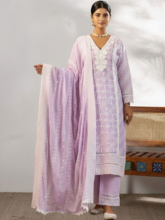 Women Ethnic Motifs Embroidered Regular Thread Work Pure Cotton Kurta with Trousers & With Dupatta