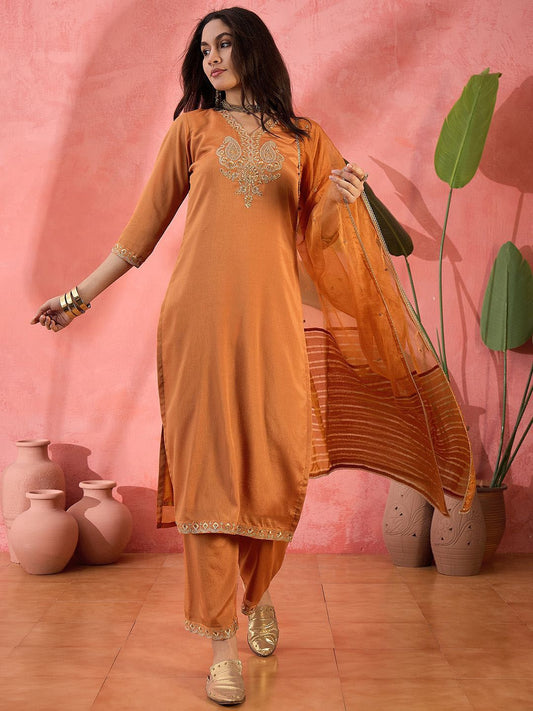 Dhiyona SN Women's Zari Sequence Embroidered Kurta Trouser With Dupatta