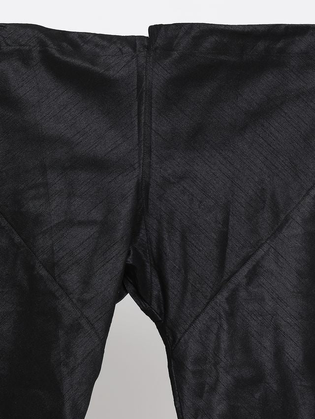 Men's Black Silk Blend Straight Jacket  Kurta and Pyjama Set