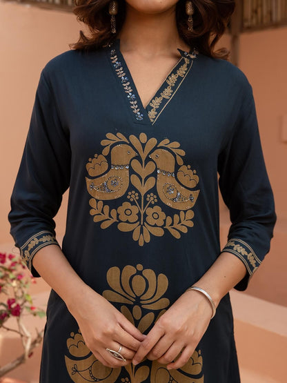 Dhiyona IS Women's Women Ethnic Motifs Printed Regular Kurta with Trousers