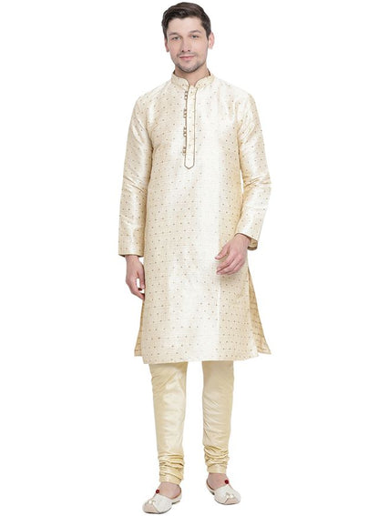 Men's Gold Silk Blend Straight Kurta Pyjama Set