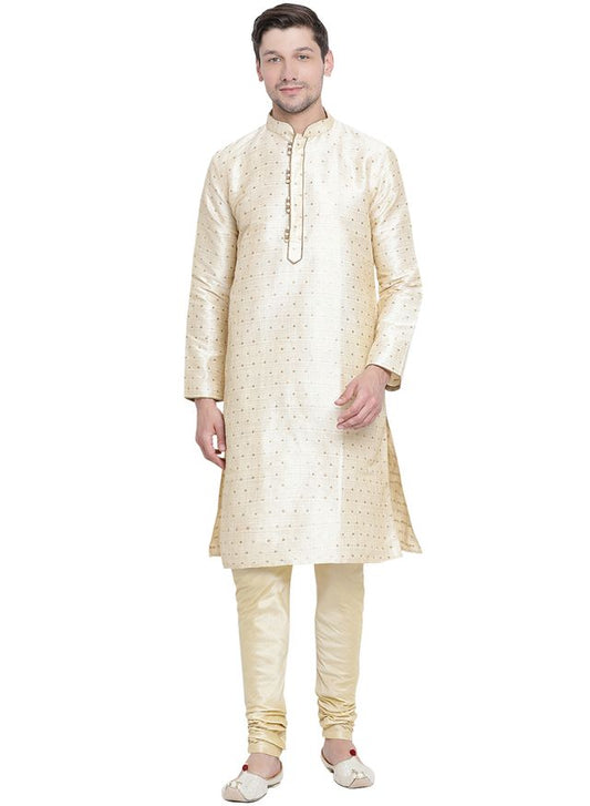 Men's Gold Silk Blend Straight Kurta Pyjama Set