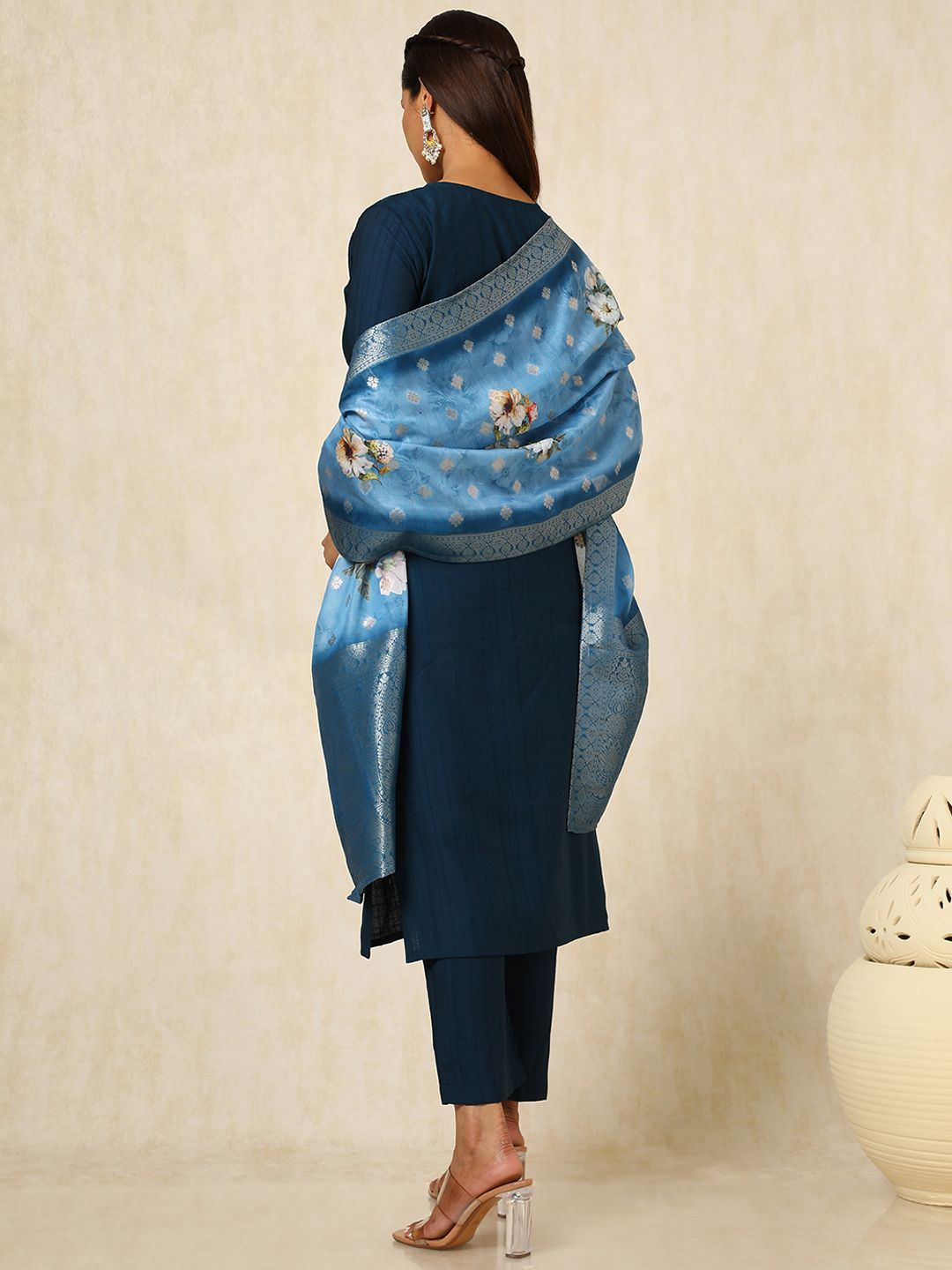 Dhiyona SO Women's Women Floral Embroidered Regular Beads and Stones Kurta with Trousers & With Dupatta