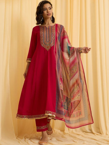 Dhiyona CH Women Ethnic Motifs Embroidered Regular Thread Work Kurta with Trousers & Dupatta