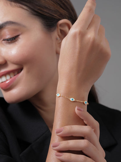 Dhiyona RJ Women's 18K Gold Plated Stainless Steel Tarnish-Free Waterproof Demi-Fine Evil Eye Bracelet