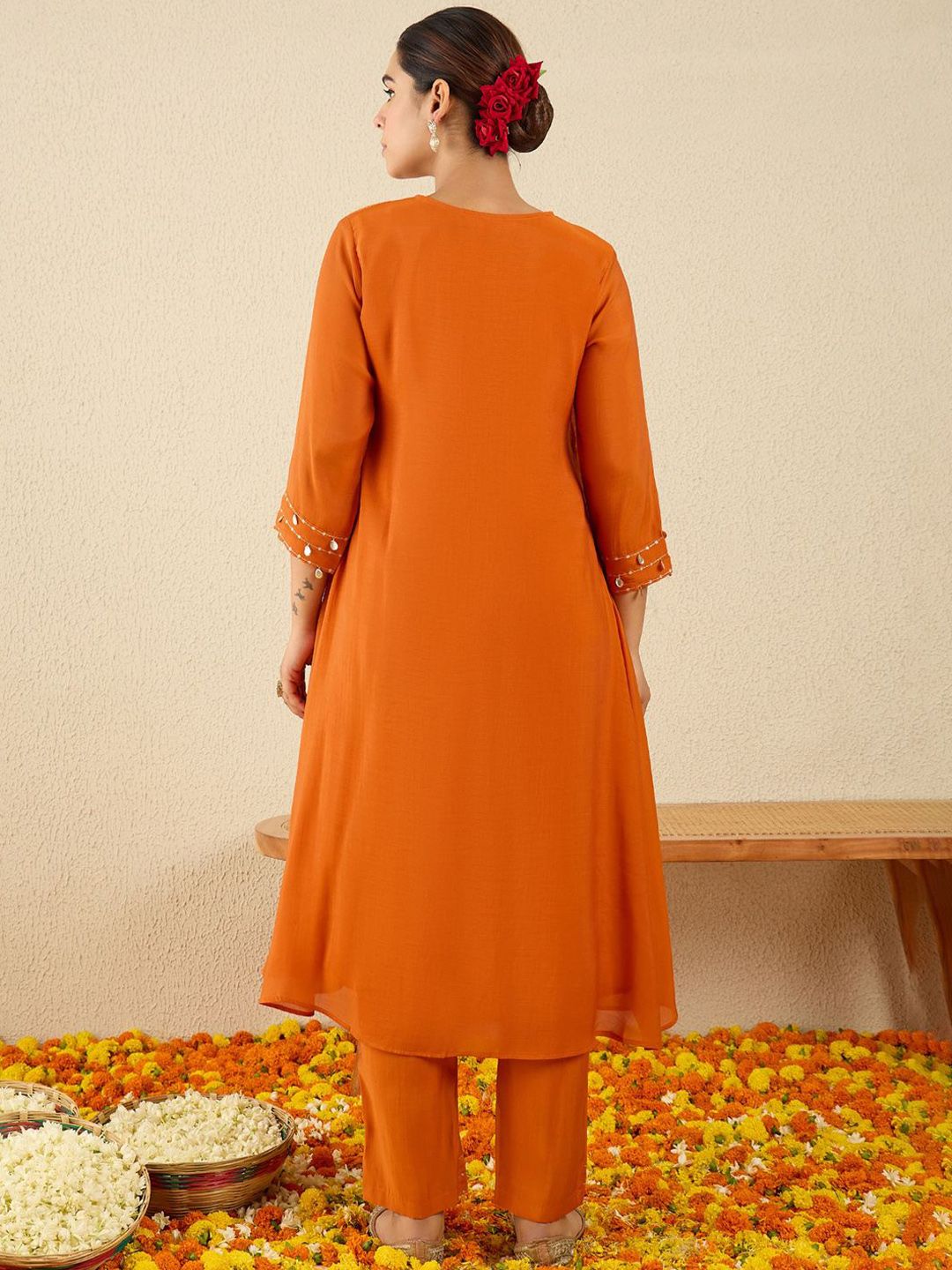 Women Floral Embroidered Regular Gotta Patti Kurta with Trousers