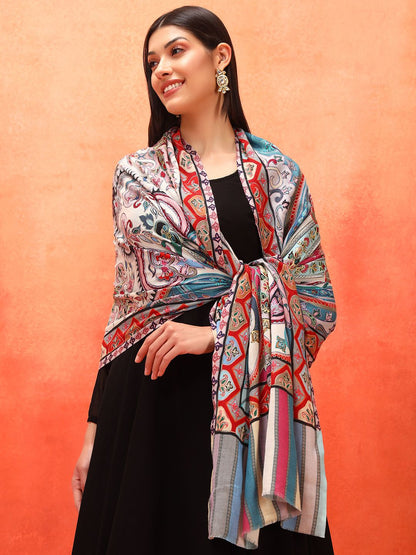 Dhiyona PA Ethnic Motifs Embroidered Shawl