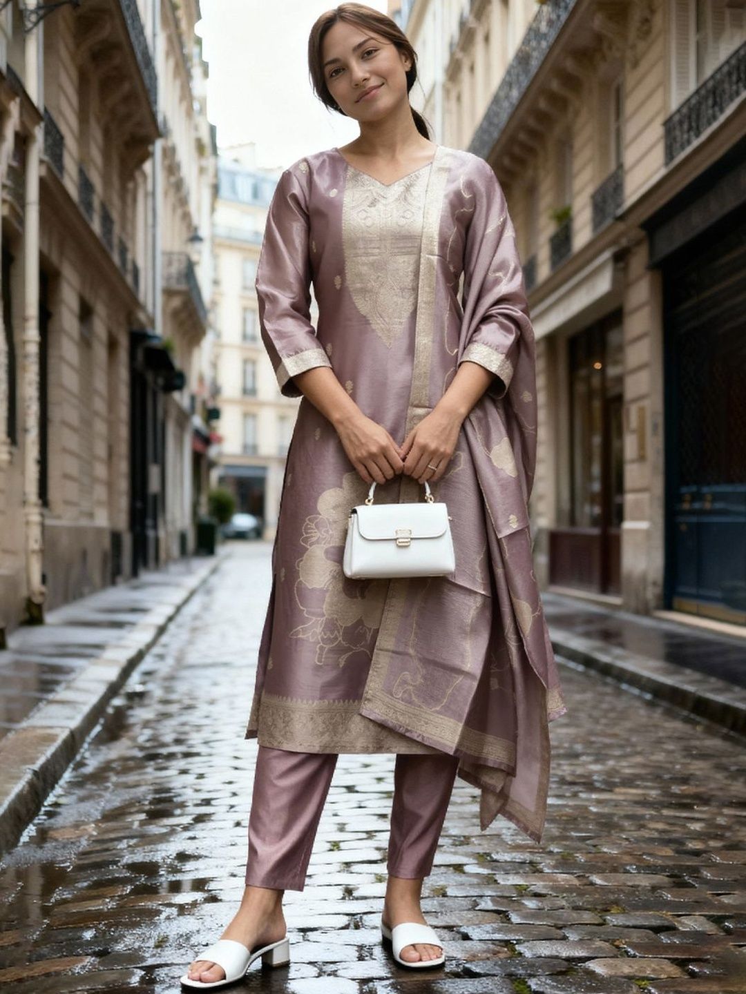Women Regular Kurta with Trousers & With Dupatta