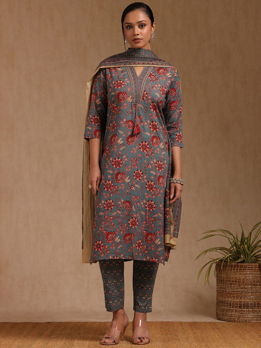 Dhiyona SO Women's Women Floral Printed Kurta With Trousers & With Dupatta