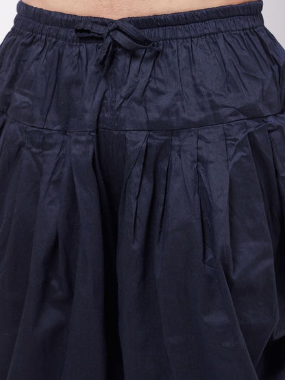 Men's Navy Blue Cotton Cotton Satin  Dhoti