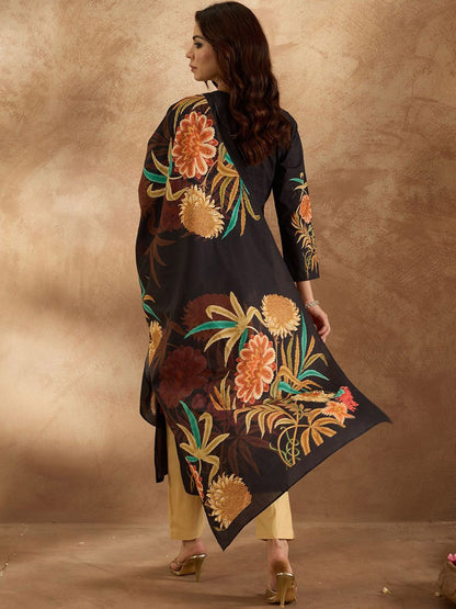 Dhiyona IE Women Floral Printed Regular Pure Cotton Kurta with Trousers & With Dupatta