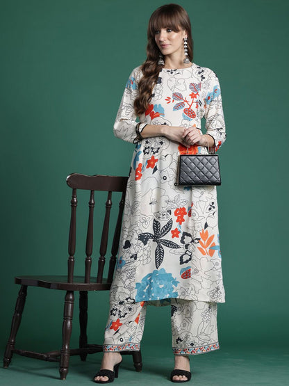 Dhiyona IE Printed Straight Tunic & Trousers Co-Ord Set