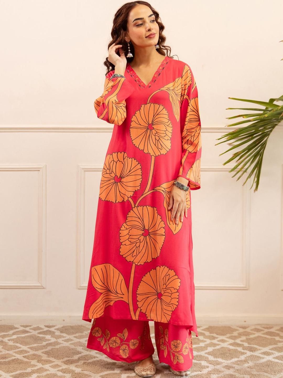 Women Floral Printed A-Line Kurta with Palazzos