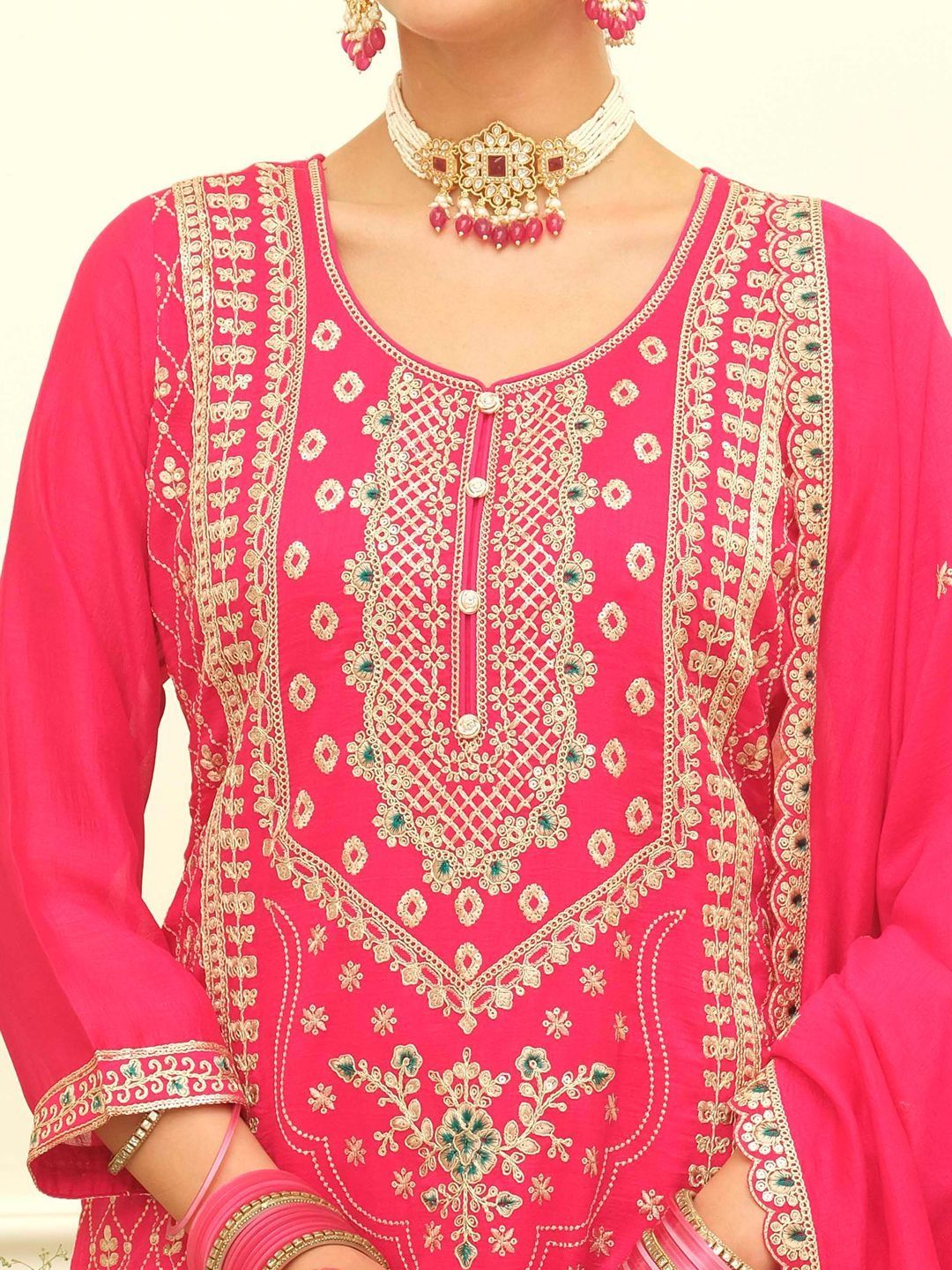 Women Ethnic Motifs Embroidered Regular Kurta with Palazzos & With Dupatta
