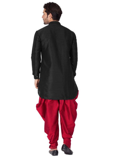 Men's Black Silk Blend Pathani Kurta and Dhoti Set