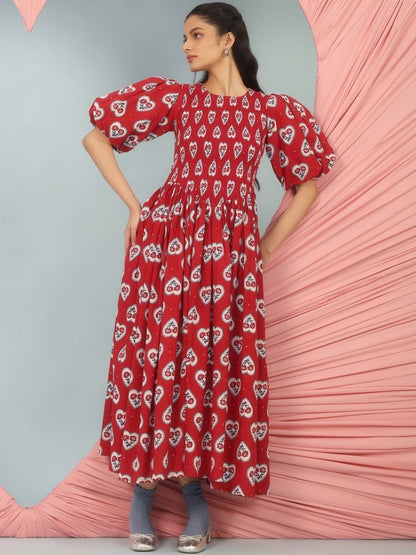 Dhiyona AY Women's Printed Cotton Fit & Flared Maxi Ethnic Dresses
