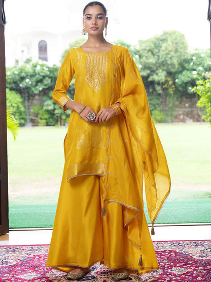 Dhiyona CH Women Ethnic Motifs Embroidered Regular Thread Work Kurta with Palazzos & Dupatta