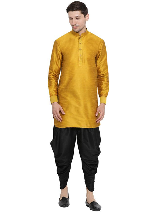 Men's Gold Silk Blend Pathani Kurta and Dhoti Set