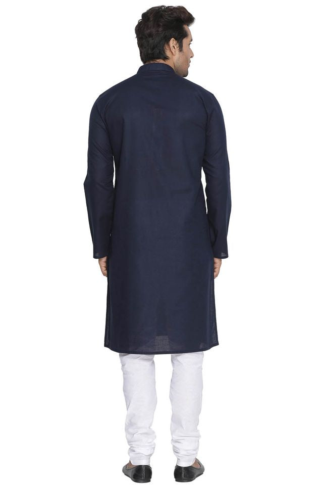 Men's Blue Cotton Linen Straight Kurta Pyjama Set